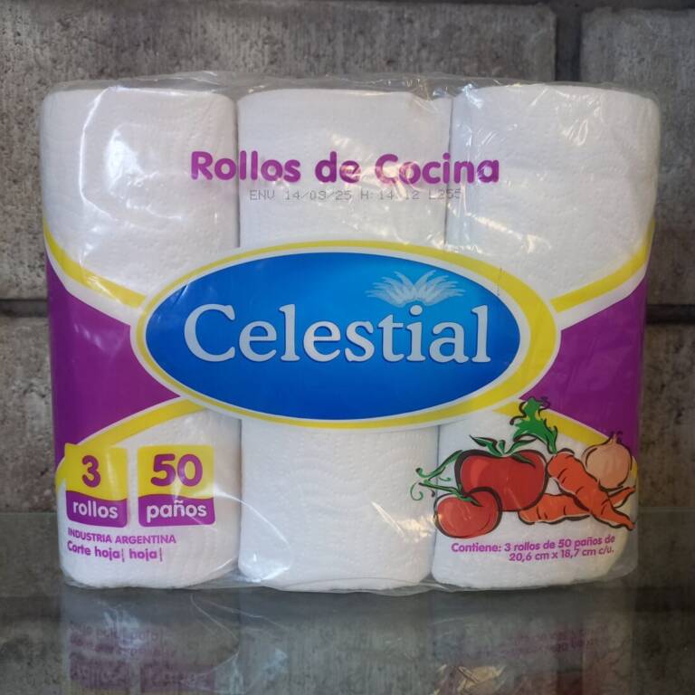 ROLLO DE COCINA CELESTIAL 3X50 PAÑOS